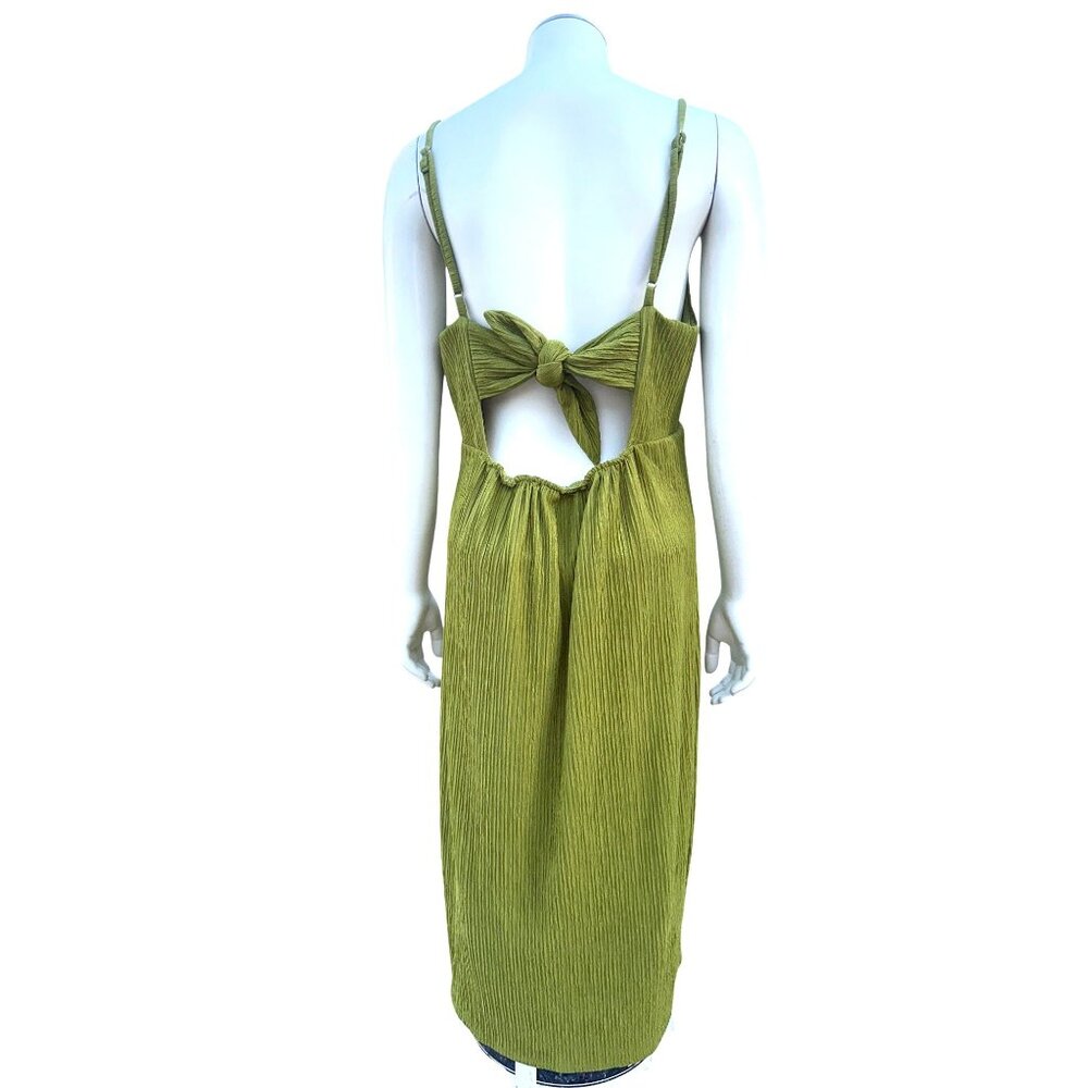 Lulus Small Lime Green Pleated Wrap Midi Summer Dress Bow Back Spaghetti Straps - Picture 5 of 10